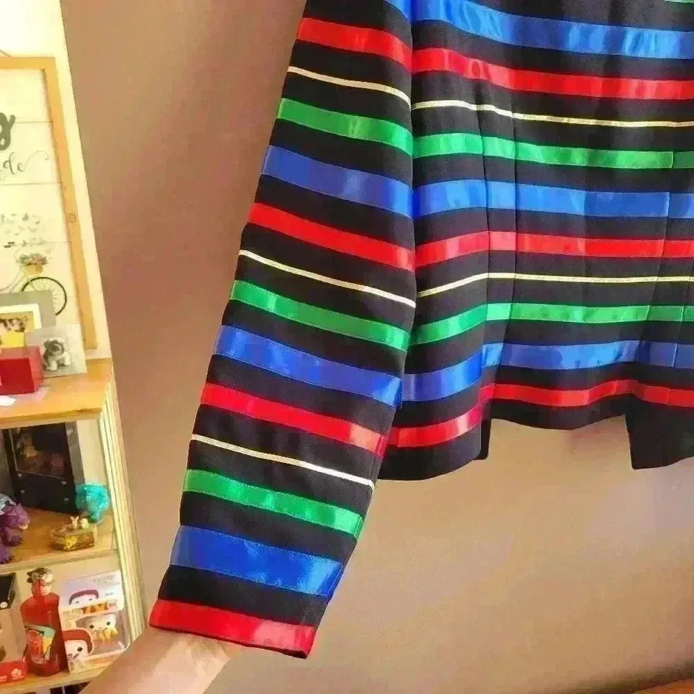 MAGGY LONDON Blazer Waist Jacket Size 14 Silky Rainbow Stripe Padded VTG - Picture 16 of 16